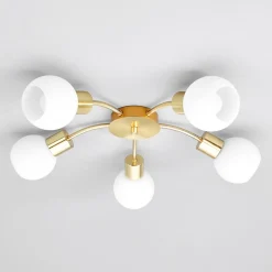 Lindby taklampe Elaina, Ø54cm, 5 lyskilder, messing, glass, E14| Design- Og Hotellbelysning|Taklamper