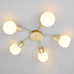 Lindby taklampe Elaina, Ø54cm, 5 lyskilder, messing, glass, E14| Design- Og Hotellbelysning|Taklamper