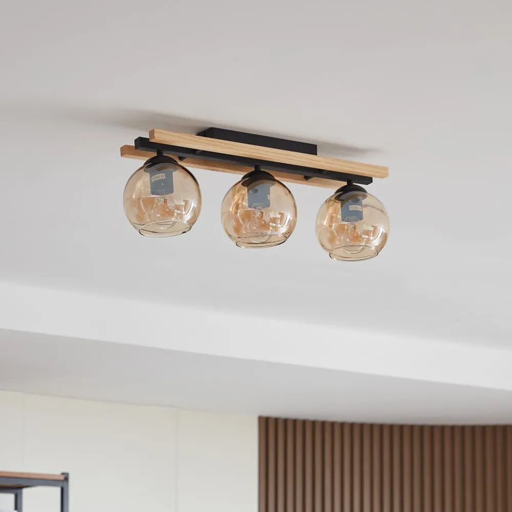 Lindby taklampe Enrique, rav, 3 lyskilder, glass, tre, E27| Taklamper