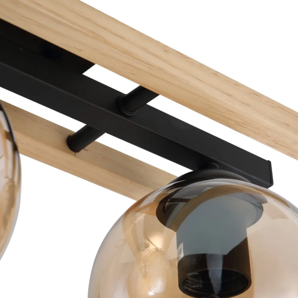 Lindby taklampe Enrique, rav, 3 lyskilder, glass, tre, E27| Taklamper