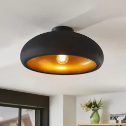 Lindby taklampe Gerwina, svart/gull, metall, 40 cm, E27 Clearance