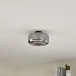 Lindby taklampe Hildur, Ø 28,5 cm, røykgrå, glass| Taklamper