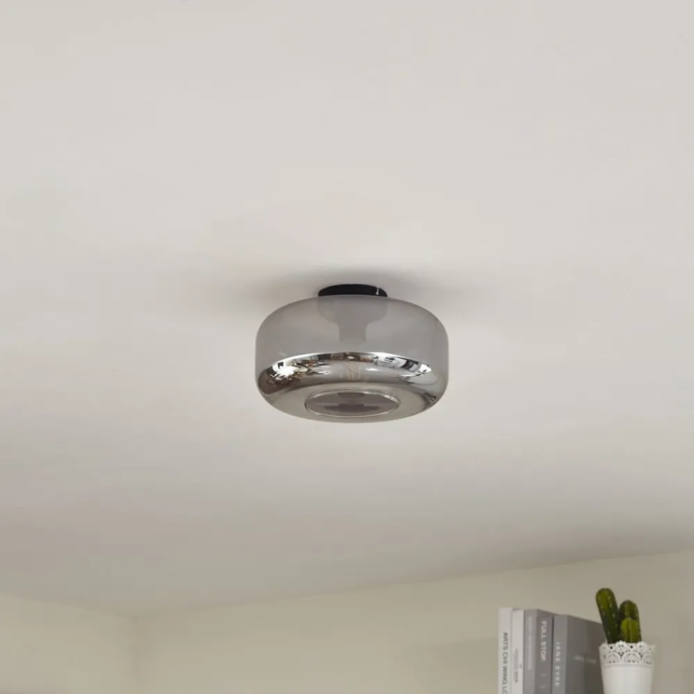 Lindby taklampe Hildur, Ø 28,5 cm, røykgrå, glass| Taklamper