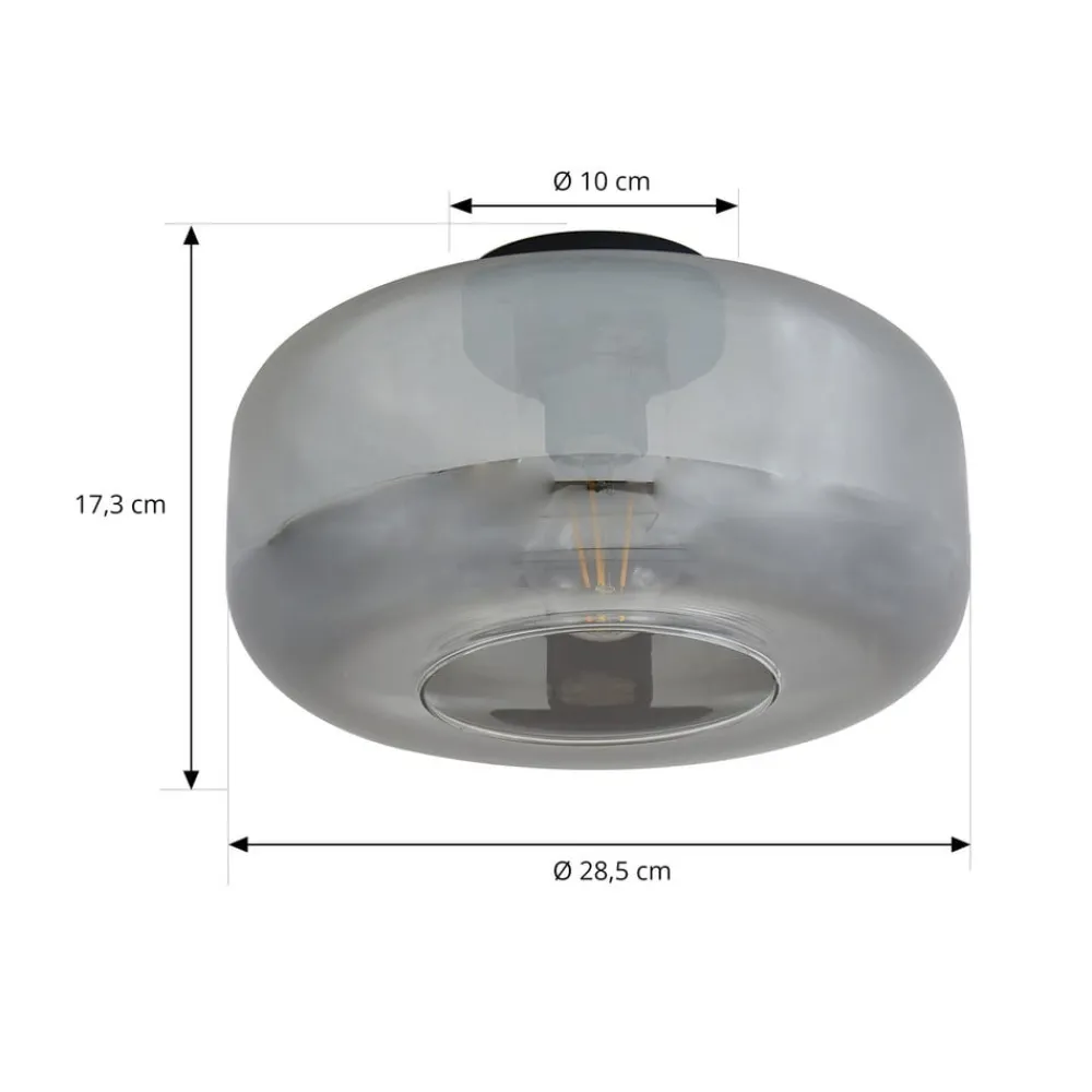 Lindby taklampe Hildur, Ø 28,5 cm, røykgrå, glass| Taklamper