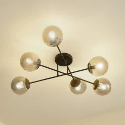 Lindby taklampe Isamer, røykgrå, Ø 80 cm, kuppel Hot