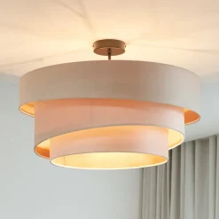 Lindby taklampe Jusari, krem, tekstil, Ø 56 cm, E27| Taklamper