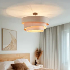 Lindby taklampe Jusari, krem, tekstil, Ø 56 cm, E27| Taklamper