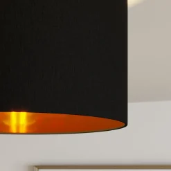 Lindby taklampe Laurenz, 3 lyskilder, svart/gull, tekstil New