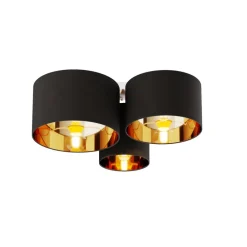 Lindby taklampe Laurenz, 3 lyskilder, svart/gull, tekstil New