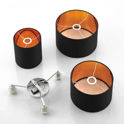 Lindby taklampe Laurenz, 3 lyskilder, svart/gull, tekstil New