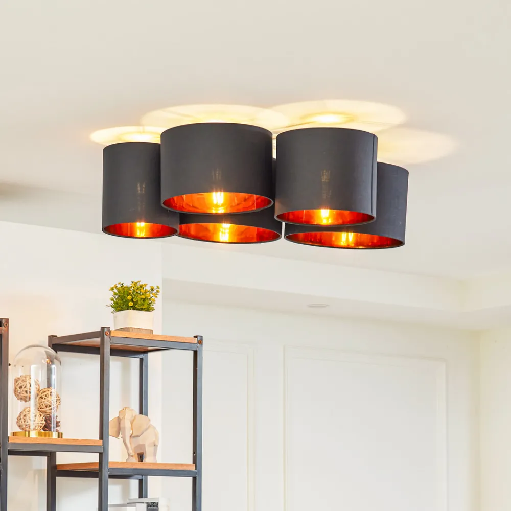 Lindby taklampe Laurenz, 5 lyskilder, 83 cm, svart/gull New