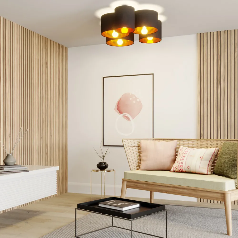 Lindby taklampe Laurenz, 5 lyskilder, 83 cm, svart/gull New