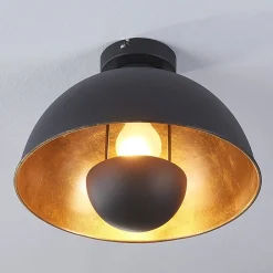 Lindby taklampe Lya, Ø 31 cm, svart-gull, metall, E27| Design- Og Hotellbelysning
