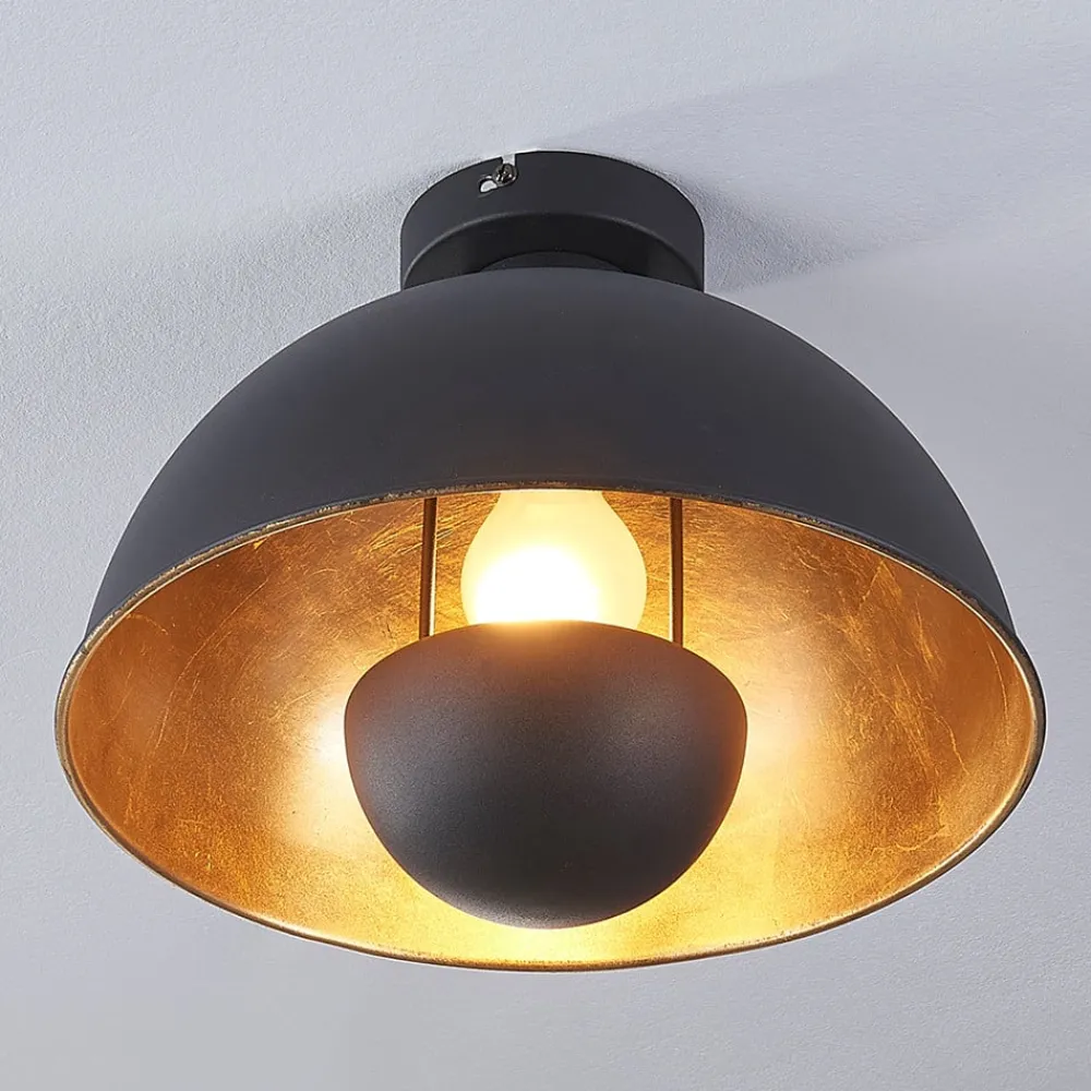 Lindby taklampe Lya, Ø 31 cm, svart-gull, metall, E27| Design- Og Hotellbelysning