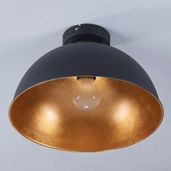 Lindby taklampe Lya, Ø 31 cm, svart-gull, metall, E27| Design- Og Hotellbelysning