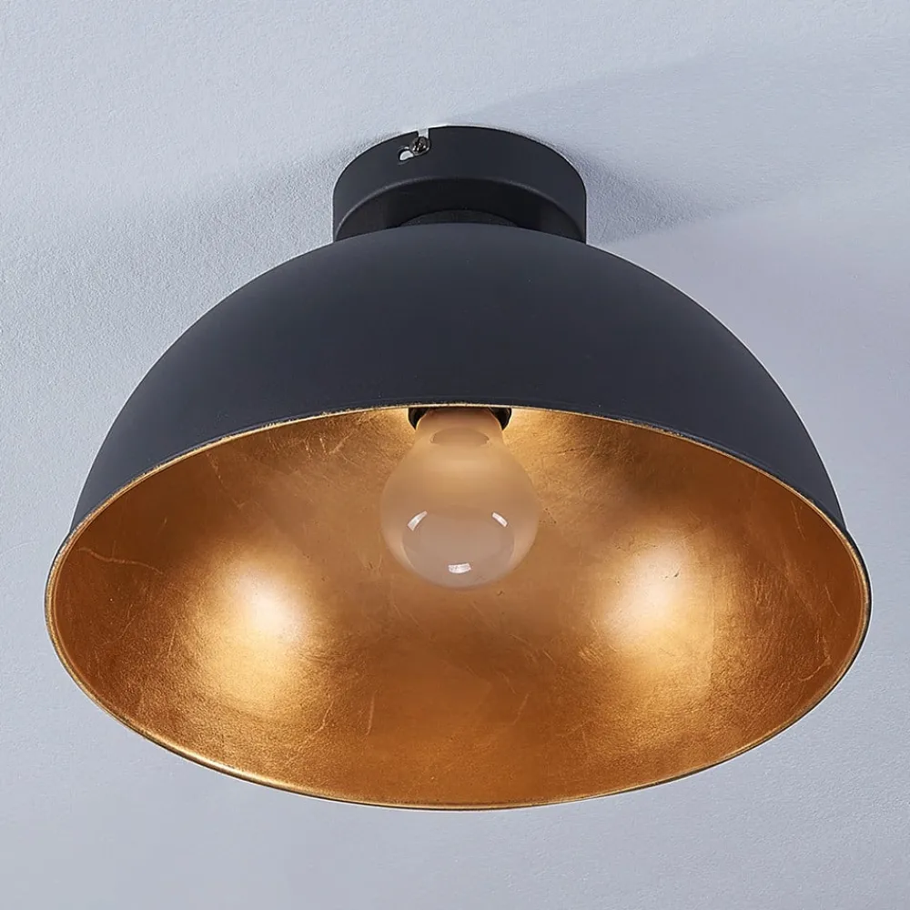 Lindby taklampe Lya, Ø 31 cm, svart-gull, metall, E27| Design- Og Hotellbelysning