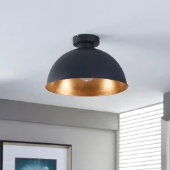 Lindby taklampe Lya, Ø 31 cm, svart-gull, metall, E27| Design- Og Hotellbelysning