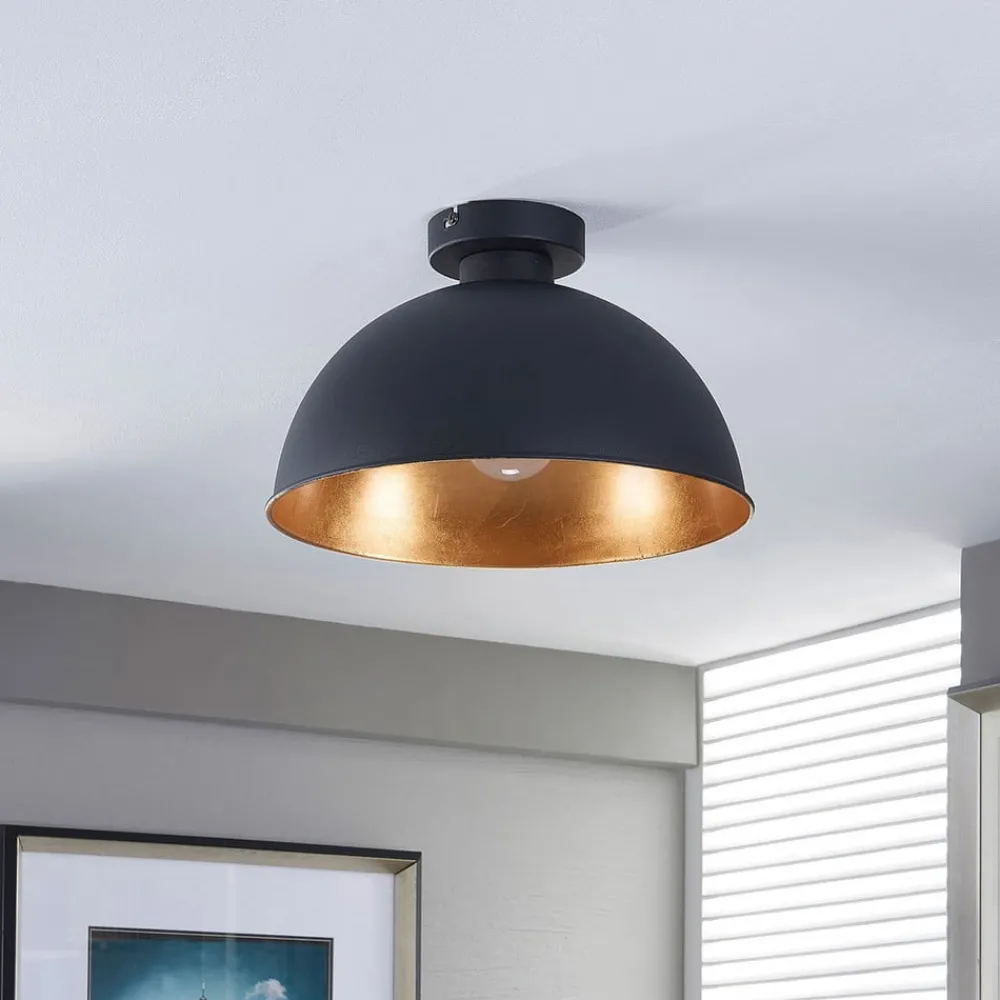 Lindby taklampe Lya, Ø 31 cm, svart-gull, metall, E27| Design- Og Hotellbelysning