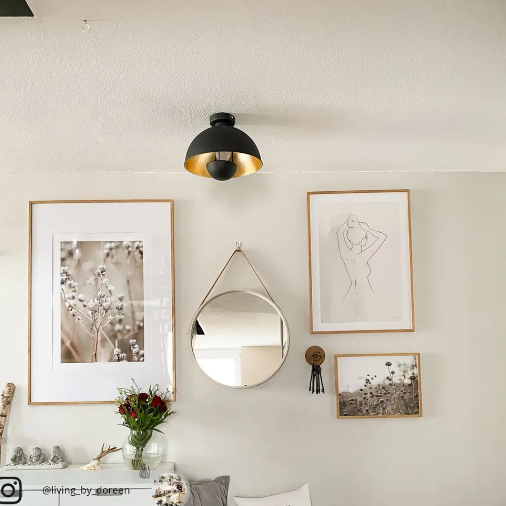 Lindby taklampe Lya, Ø 31 cm, svart-gull, metall, E27| Design- Og Hotellbelysning