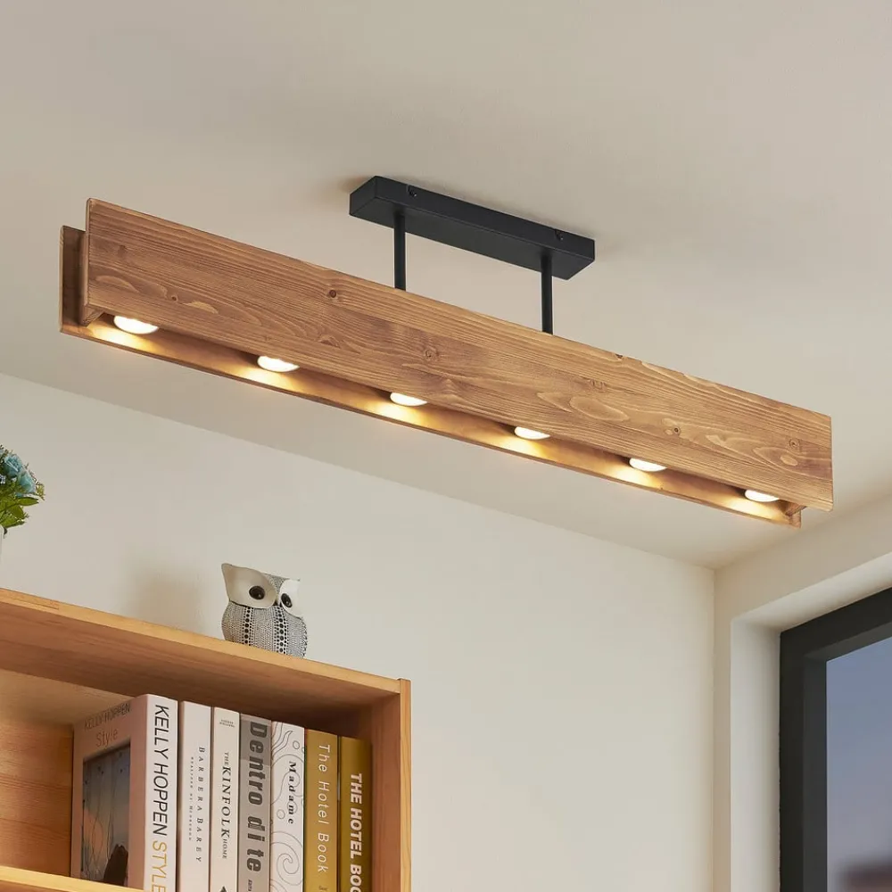 Lindby taklampe Malwin, GU10, 100 cm lang, 6 lyskilder, tre| Design- Og Hotellbelysning|Taklamper