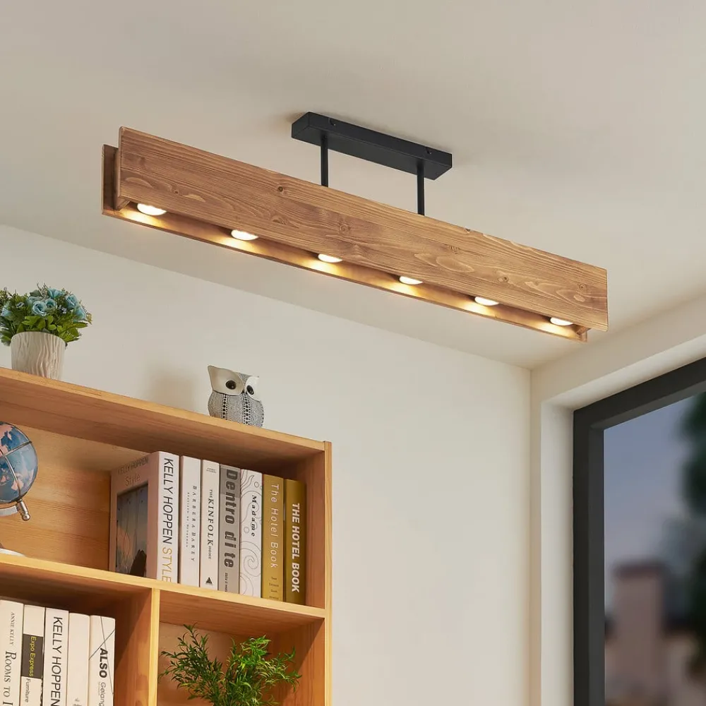 Lindby taklampe Malwin, GU10, 100 cm lang, 6 lyskilder, tre| Design- Og Hotellbelysning|Taklamper