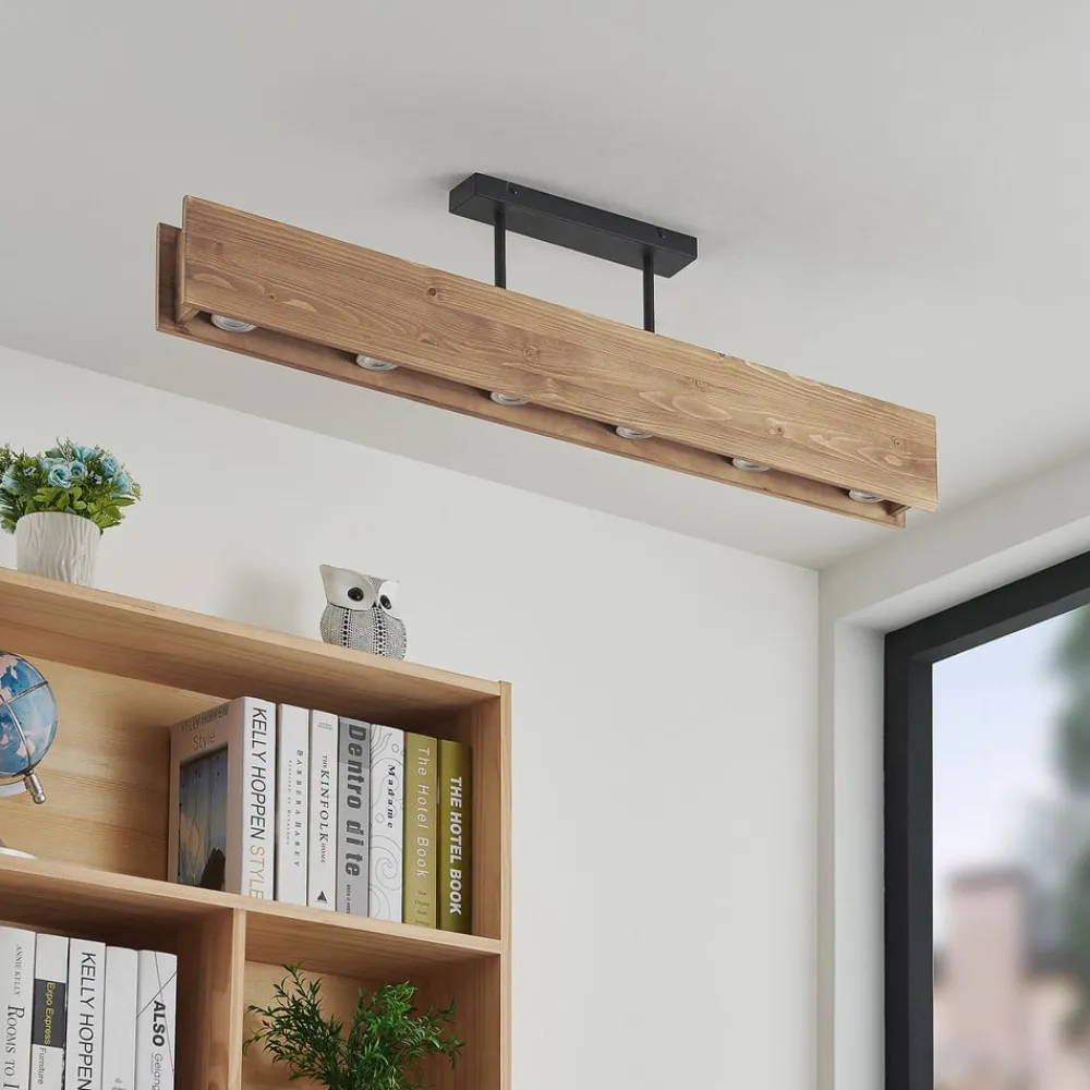 Lindby taklampe Malwin, GU10, 100 cm lang, 6 lyskilder, tre| Design- Og Hotellbelysning|Taklamper