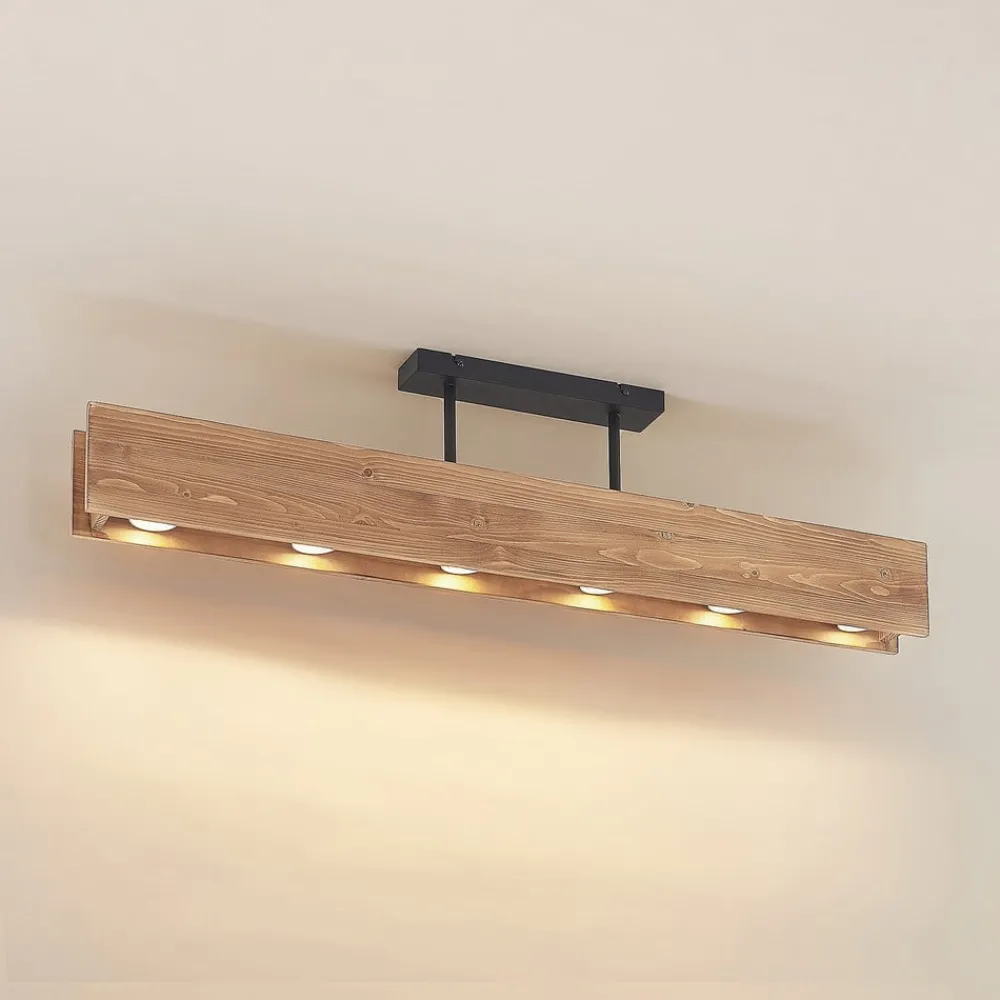 Lindby taklampe Malwin, GU10, 100 cm lang, 6 lyskilder, tre| Design- Og Hotellbelysning|Taklamper