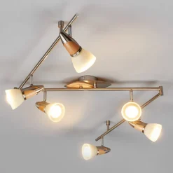 Lindby taklampe Marena, 6 lyskilder, glass, tre, 180 cm lang Outlet