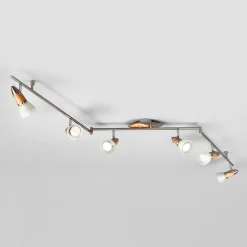 Lindby taklampe Marena, 6 lyskilder, glass, tre, 180 cm lang Outlet