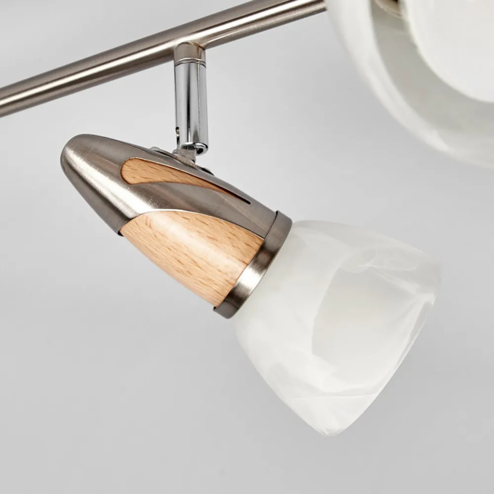 Lindby taklampe Marena, 6 lyskilder, glass, tre, 180 cm lang Outlet