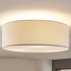 Lindby taklampe Mariat, hvit, lin, Ø 45 cm, E27 New