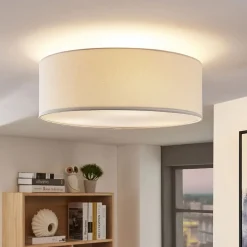 Lindby taklampe Mariat, hvit, lin, Ø 45 cm, E27 New