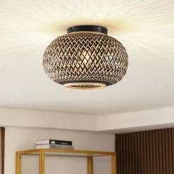 Lindby taklampe Nerys, svart, bambus, Ø 38 cm| Design- Og Hotellbelysning