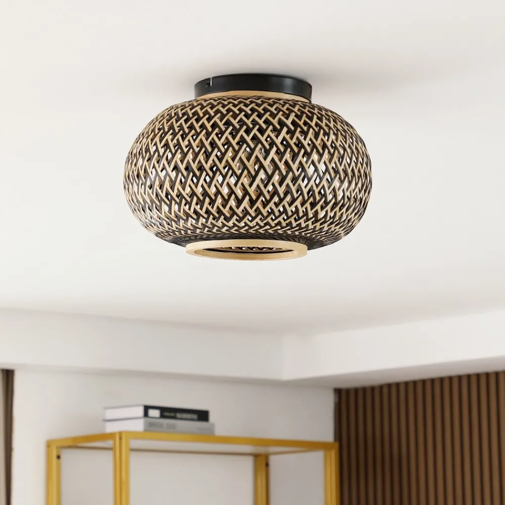 Lindby taklampe Nerys, svart, bambus, Ø 38 cm| Design- Og Hotellbelysning