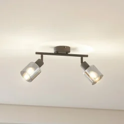 Lindby taklampe Netty, 2 lyskilder, grå, glass Discount