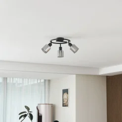 Lindby taklampe Netty, grå, 3 lyskilder, glass Online