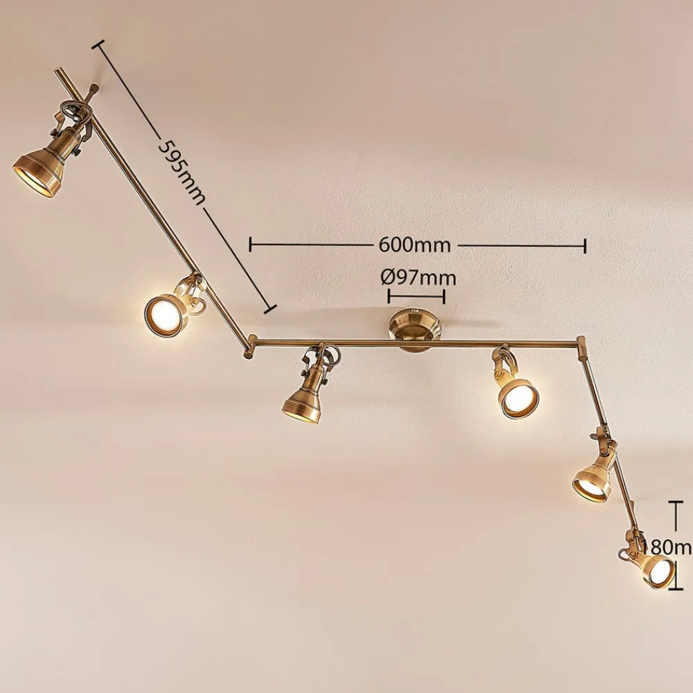 Lindby taklampe Perseas, 180 cm, 6 lyskilder, antikk messing, GU10| Led-Innendørs|Spotter I Tak