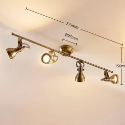 Lindby taklampe Perseas, 78 cm, 4 lyskilder, antikk messing, GU10 Sale