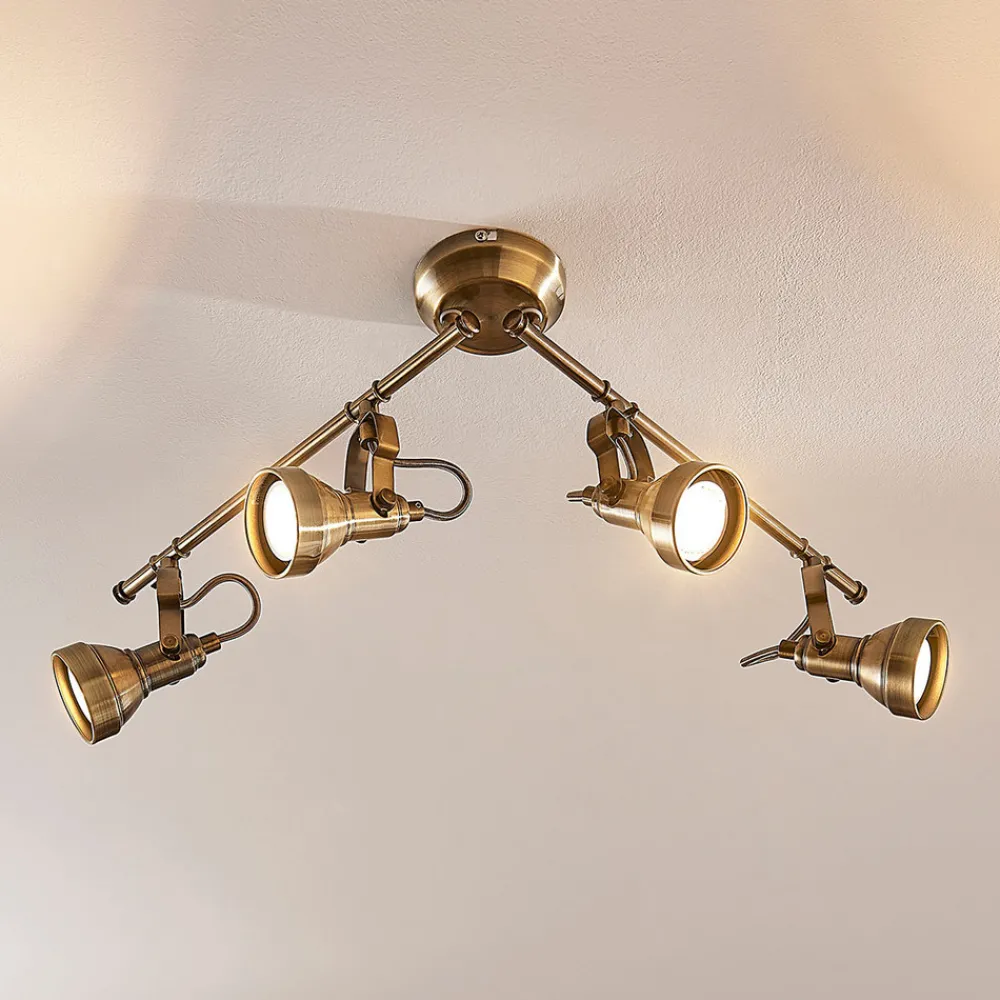 Lindby taklampe Perseas, 78 cm, 4 lyskilder, antikk messing, GU10 Sale