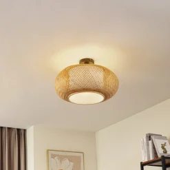 Lindby taklampe Romaine, bambus, natur/hvit, Ø 50 cm| Taklamper