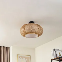 Lindby taklampe Romaine, bambus, natur/hvit, Ø 50 cm| Taklamper