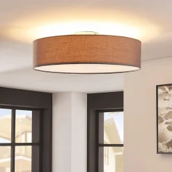 Lindby taklampe Sebatin, Ø 50 cm, grå, stoff, E27| Design- Og Hotellbelysning|Taklamper