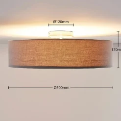 Lindby taklampe Sebatin, Ø 50 cm, grå, stoff, E27| Design- Og Hotellbelysning|Taklamper