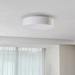 Lindby taklampe Sebatin, Ø 50 cm, hvit, stoff, E27 Hot