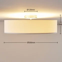 Lindby taklampe Sebatin, Ø 50 cm, hvit, stoff, E27 Hot
