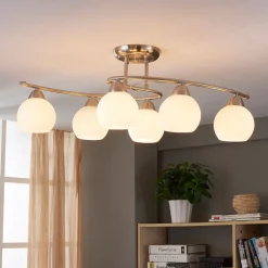 Lindby taklampe Svean, 6 lyskilder, hvit, glass, lengde 75 cm Hot