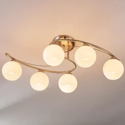 Lindby taklampe Svean, 6 lyskilder, hvit, glass, lengde 75 cm Hot