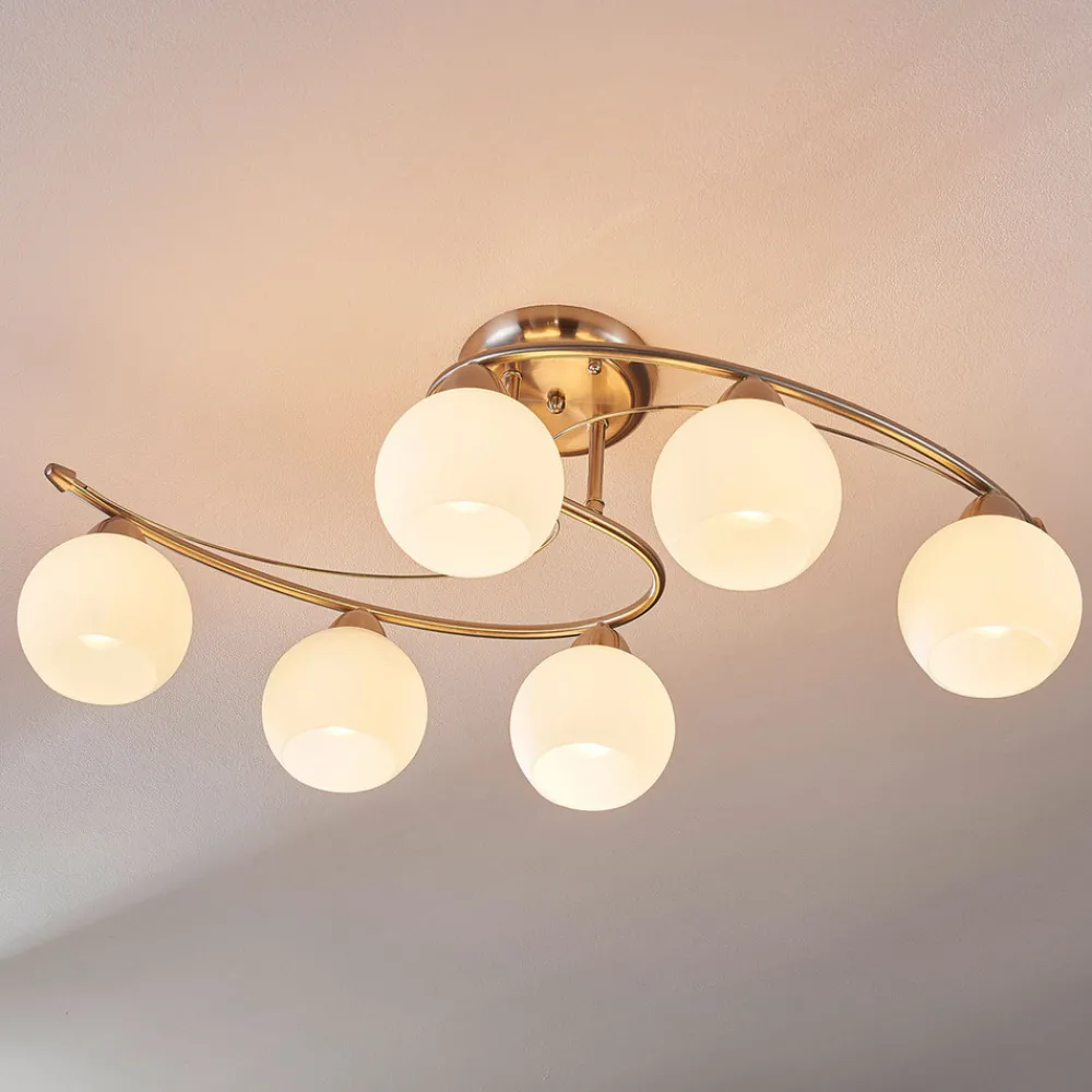 Lindby taklampe Svean, 6 lyskilder, hvit, glass, lengde 75 cm Hot