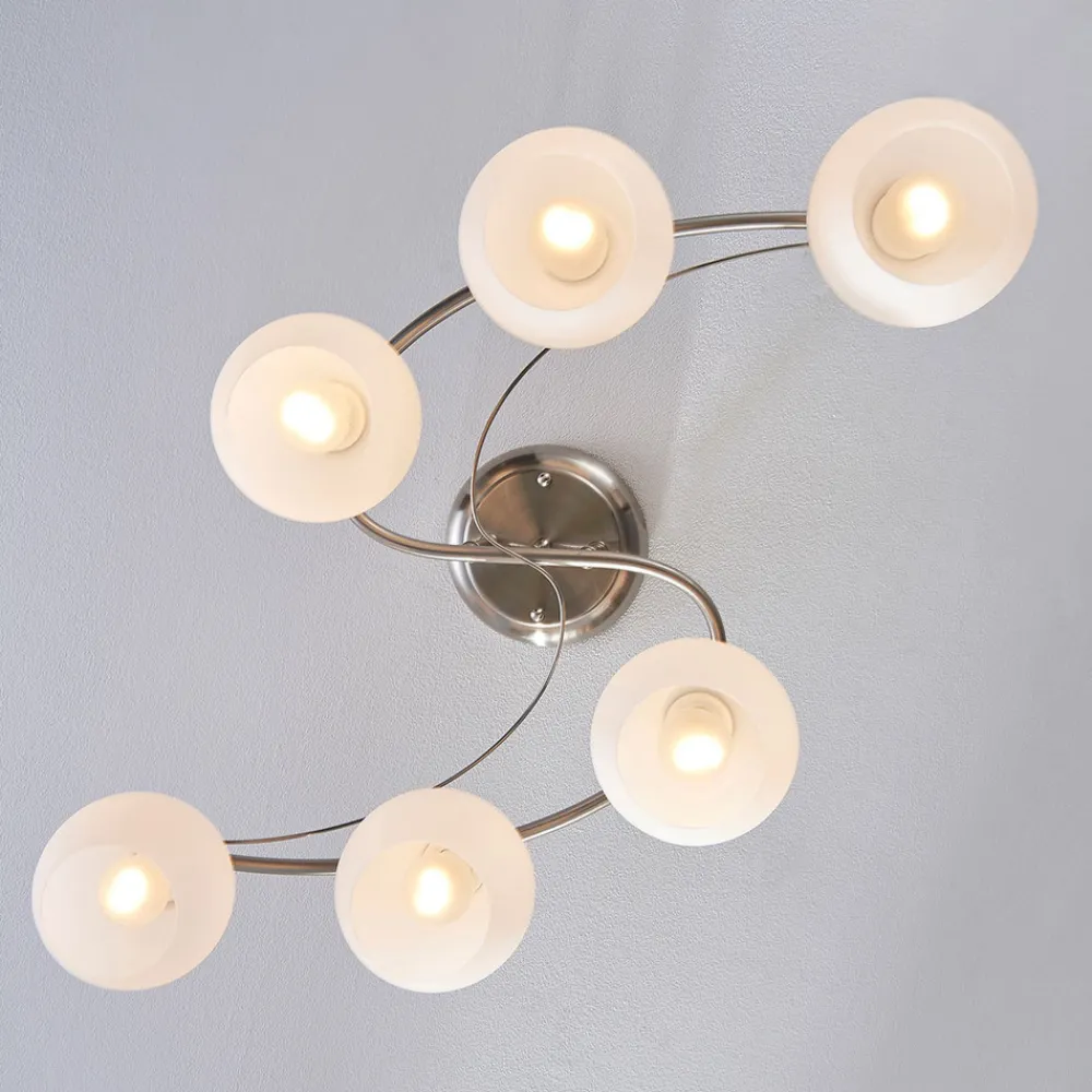 Lindby taklampe Svean, 6 lyskilder, hvit, glass, lengde 75 cm Hot