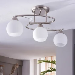 Lindby taklampe Svean, 3-flg., hvit, glass, lengde 60 cm Outlet